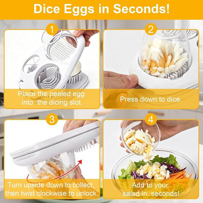 3-in-1 Egg Slicer for Hard Boiled Eggs& Egg Cutter, 304 Stainless Steel Cutting Wire, Heavy Duty Chopper & Dicer with Removable Catch Container –Multipurpose tool, Slices, Wedges, and Dices