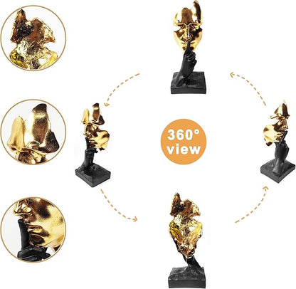 Thinker Statue-Silence is Gold-Abstract Art Figurine Decor - 12" H No Hear No See No Speak Modern Home Resin Sculptures Decorative Objects Decor for Home Office Bookshelf Desktop