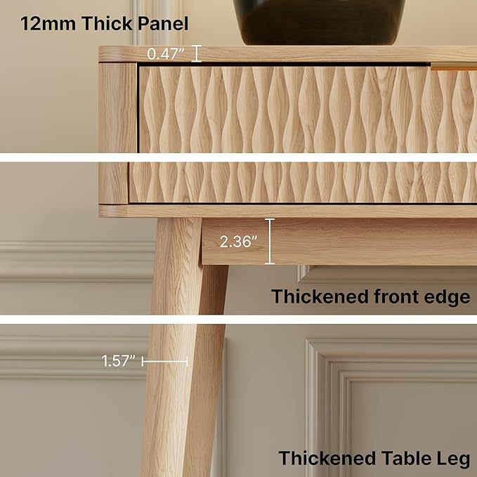 Console Table with Solid Wood Legs, Boho Modern Entryway Table with Storage Drawers, Fluted Narrow Sofa Table for Hallway,Living Room, Light Oak