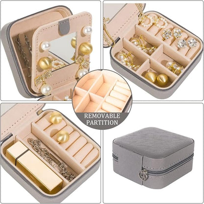 KElofoN Travel jewelry case Travel jewelry box Travel Jewelry Organizer Small Jewelry Organizer Box Gift for Girls Women with Mirror(Grey)