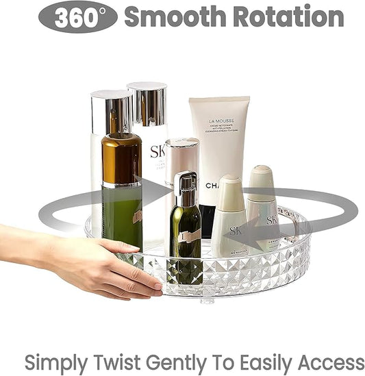 360 Rotating Makeup Organizer for Vanity, 1 Tier Diamond Pattern Perfume Stand, Large Capacity Skin Care Lotion Cosmetic Organizer, Bathroom Countertop Organizer, Makeup Holder, Clear