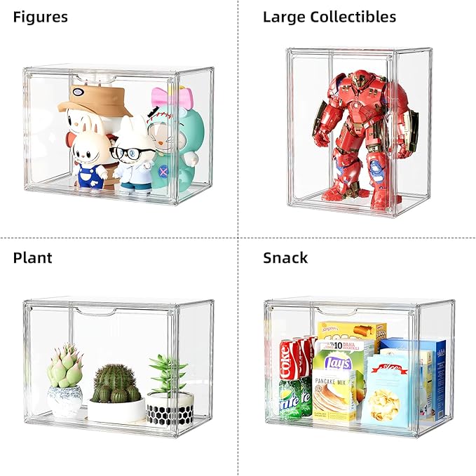 Purse Organizer for Closet, Handbag Storage Organizer Stackable Display Box with Magnetic Door, Acrylic Display Case for Collectibles, Closet Storage Bins for Figures, Wallet, Dolls, 1 Pack
