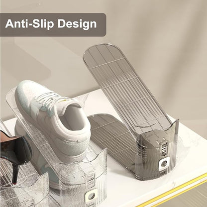 CiBiZi Adjustable Shoe Slots Organizers Clear Shoe Space Saver Shoe Stacker Shoe Rack Holder Oraganizers for Closet Cabinet Storage Grey 12Pack