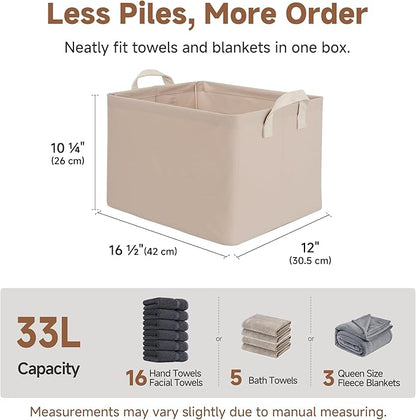 StorageWorks Fabric Storage Bins, Large Storage Baskets for Shelves, Closet Organizers and Storage Bins with Metal Frame, Handles, Light Brown, 2-Pack
