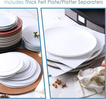 Fine China Storage Containers, 8 Piece Quilted Dish Storage Containers for Flatware & Utensil, Mug, Platter and Wine Glass with Felt Dividers, Durable Dinnerware Dish Organizers for Moving, Grey