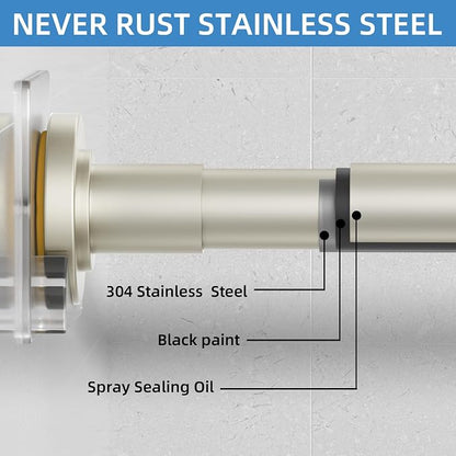 CorkLatta Nickel Shower Curtain Rod,1 Inch Diameter Stainless Steel Adjustable Spring Tension Rods 32 to 92",with Holders,Anti-Slip,Curtain Rods No Drilling(1 Pack)