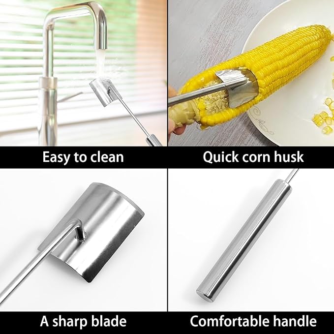 Corn on the Cob Remover Long Handle Stainless Steel Corn Stripping Tool,corn cob stripper, corn peeler for corn on the cob, Stainless Steel Corn Stripper Tool (2)