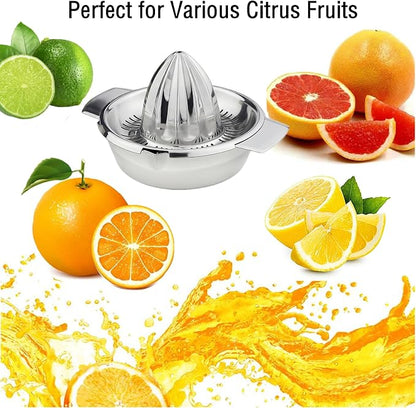Citrus Lemon Orange Grapefruit Juicer Manual Squeezer 304 Stainless Steel Robust Hand Juicer Reamer Rotation Press with Strainer＆10oz Bowl, 2 Pour Spouts, Dishwasher Safe, Easy to Clean, Heavy Duty