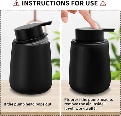 Soap Dispenser Ceramic with Easy-to-Press Pump Hand Lotion Liquid Dispenser for Shampoo Bathroom Kitchen 12 oz Black