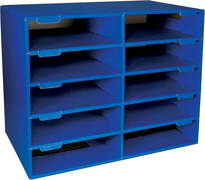 Classroom Keepers Sturdy Cardboard Mailbox, 10-Slot, Blue, 16-5/8"H x 21" W x 12-7/8"D, 1 Unit