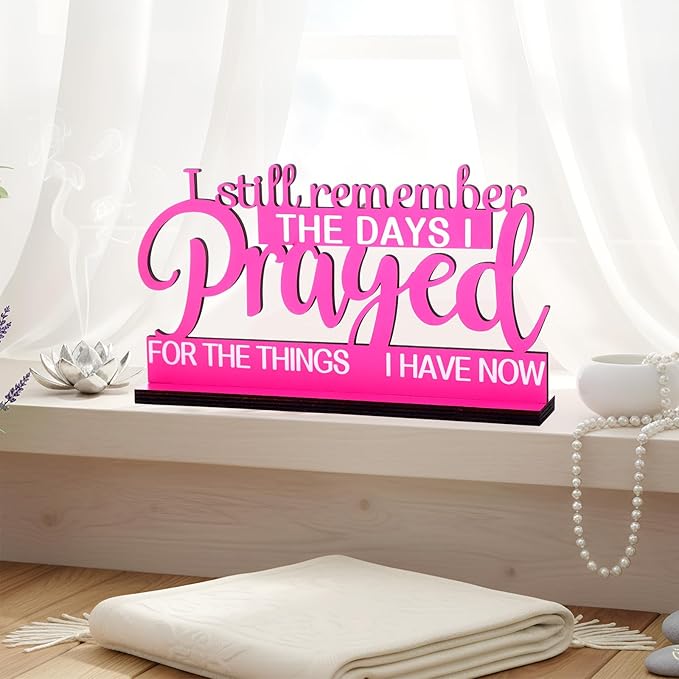 Jetec I Still Remember The Days I Prayed Sign Inspirational Table Blessed Signs Motivational Decor Farmhouse Table Home Centerpieces Faith Wooden Shelf for Living Room Office (Pink Style)
