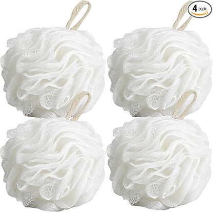 Chuya Bath Sponges Loofahs 70g Large Size White 4 Pack,Shower Sponge Exfoliating Cleaning Bath Loofa Body Scrubber Balls for Women Men Children Washing