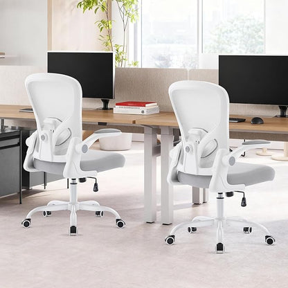Ergonomic Office Chair, Computer Desk Chair with Adjustable Lumbar Support and Flip-up Armrests, Rocking Function, Comfy Mesh Office Desk Chair for Home Office, Grey