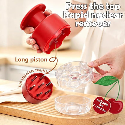 Cherry Pitter Tool 7-in-1 Stainless Steel Cherry Pitter with Splatter Guard, Easy Push Button Cherry Pitter Tool for Cherries Olives and Fruits, Food Grade Cherry Seed Remover