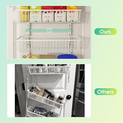 Mefirt White 9-Tier Over The Door Pantry Organizer, Pantry Organization and Storage, Deep Baskets Hanging Heavy-Duty Metal, Wall Spice Rack Seasoning Shelves for Home & Kitchen, Laundry Room Bathroom