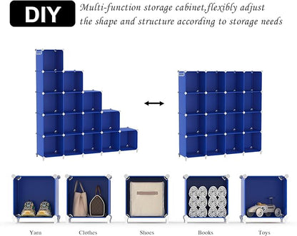 AWTATOS Cube Storage Organizer, 16 Cube Closet Organizers and Storage Shelves, DIY Stackable Bookshelf for Bedroom, Home, Admiral Blue