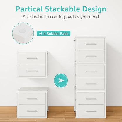 BOLUO Stackable Storage Drawers Closet Organizers and Storage Fabric White 2 Drawer Dresser for Bedroom Modern