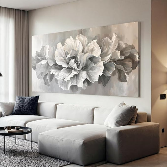 Canvas Wall Art Decor Large White Flower Wall Art Decor For Living Room Decor Pictures Prints Modern Aesthetics Wall Art Gray Floral Art Wall Decor For Home Bedroom Office Room Wall Decor 24×48 Inch