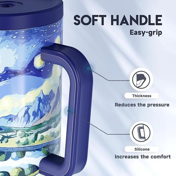 Meoky 40 oz Tumbler with Handle and Straw: Stainless Steel Insulated Tumbler with Lid and Straw - 100% Leak Proof Tumbler for Car Cup Holders - Travelers Commuters Workers, Pathway