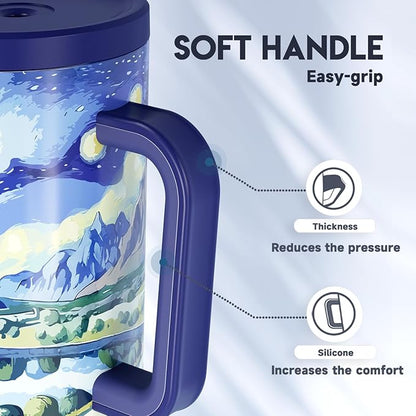Meoky 40 oz Tumbler with Handle and Straw: Stainless Steel Insulated Tumbler with Lid and Straw - 100% Leak Proof Tumbler for Car Cup Holders - Travelers Commuters Workers, Pathway