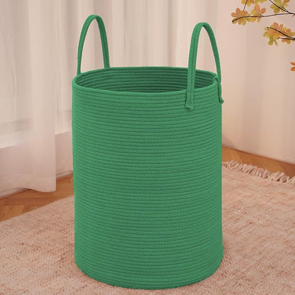 JMvicyroam Large Woven Laundry Basket Hamper,80L Cotton Rope Storage Bin for Blankets,Toys and Clothes,Decorative Tall Nursery Hamper for Living Room,Baby Nursery,Bathroom and Bedroom,Dark Green