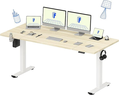 FLEXISPOT 79x32 Inch Electric Large Standing Desk for Home & Office, Spacious Splice Board Desk with Cable Management & Organizer, Cup Holder & Hook, White Wood Grain
