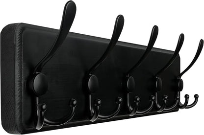 WEBI Coat Rack Wall Mount,Coat Hooks Wall Mounted Rustic,16" Hole to Hole,Large Coat Hanger Wall,Wood Hook Rack,5 Triple Hooks for Hanging Coats,Jacket,Clothes,Farmhouse,Black