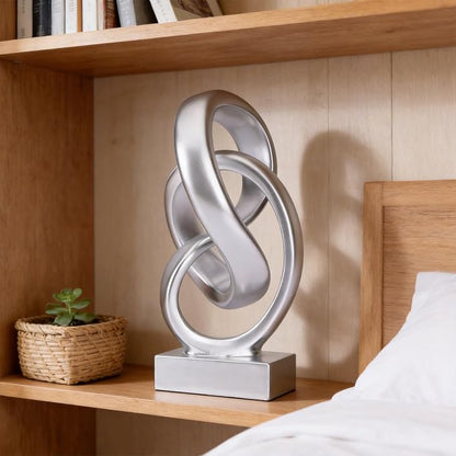 WUBIANJIE Modern Abstract Knot Sculpture, Artistic Mobius Inspired Resin Decor, Elegant Home and Office Decor, (Silver)