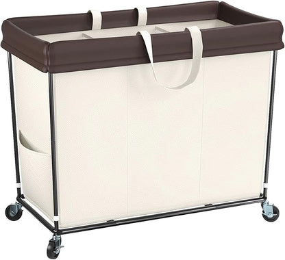 320L Laundry Hamper with Wheels, 3 Section Large Rolling Laundry Basket Bag with Wheels, Clothes Hamper Cart for Laundry, Bedroom, Bathroom and Dorm