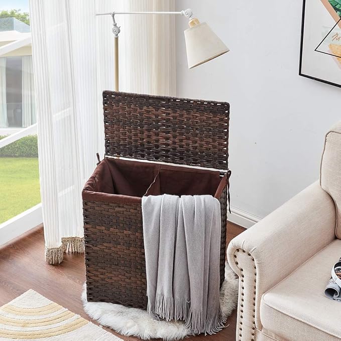 Mxfurhawa Slim Laundry Basket on Wheels, Heavy Duty Cotton Liner Laundry Storage Hamper with Handles, Collapsible Clothes Wire Basket Organizer Laundry Bag (01B)