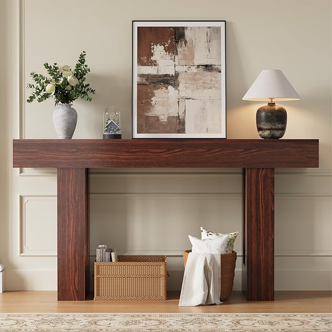 63 Inches Long Console Table for Entryway with Drawers, Wooden Sofa Table Behind Couch, Entry Table for Living Room, Foyer, Hallway, Walnut