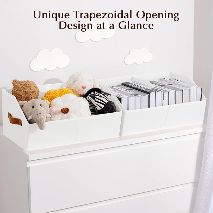 Homsorout Closet Organizers and Storage Bins - 4 Pack Collapsible Divided Trapezoidal Cube Storage Bins Baskets with Orange Handle for Organizing Clothes Blankets, Toys, Books, Towels(White)