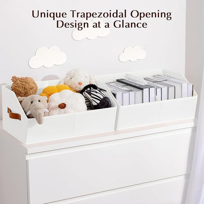 Homsorout Closet Organizers and Storage Bins - 4 Pack Collapsible Divided Trapezoidal Cube Storage Bins Baskets with Orange Handle for Organizing Clothes Blankets, Toys, Books, Towels(White)