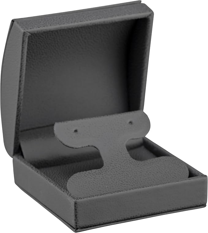 Luxury Dome-Shape Leather T-Style Earring Case for Women & Girls Gift Box Ideal for Hanging Earrings & Hoops Cream Ribbed Outer Box & Matching Bow Ribbon