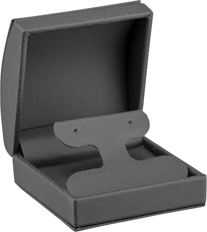 Luxury Dome-Shape Leather T-Style Earring Case for Women & Girls Gift Box Ideal for Hanging Earrings & Hoops Cream Ribbed Outer Box & Matching Bow Ribbon