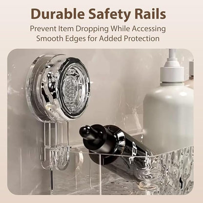 No-Drill Suction Cup Shower Caddy, Large Capacity Bathroom Storage Organizer with Shelf, Strong Hold Wall Mounted Box for Shower Accessories (Silver) (silver)
