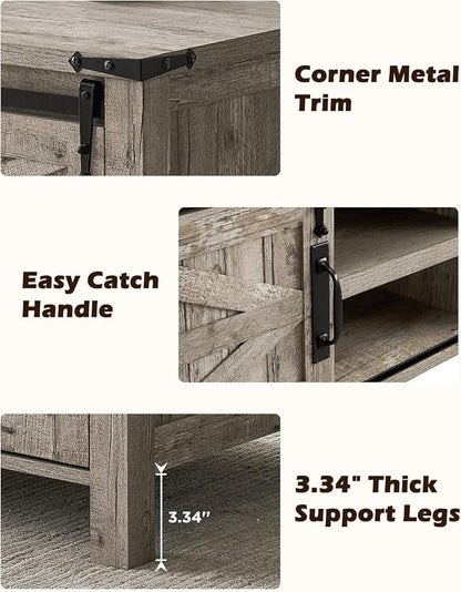 OKD 48" Farmhouse Lift Top Coffee Table with Sliding Barn Door,Rustic Center Table w/Hidden Storage Compartment, Lift Tabletop Dining Table w/Adjustable Shelf for Living Room,Light Rustic Oak
