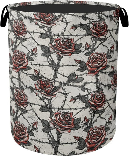 Gothic Thorn Rose Laundry Basket with Handles - Extra Large Foldable Hamper for Bathroom/Laundry/Bedroom/Dorm, Washable Fabric Storage Bin