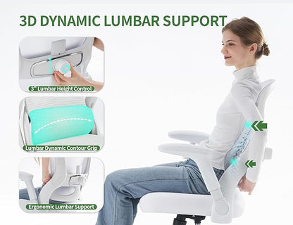 White Office Chair for Big and Tall People - 400lbs Wide Seat Computer Desk Chair Gaming Ergonomic High Back Cushion Lumbar Support with Comfy Mesh Swivel Rolling Home, Task Chair