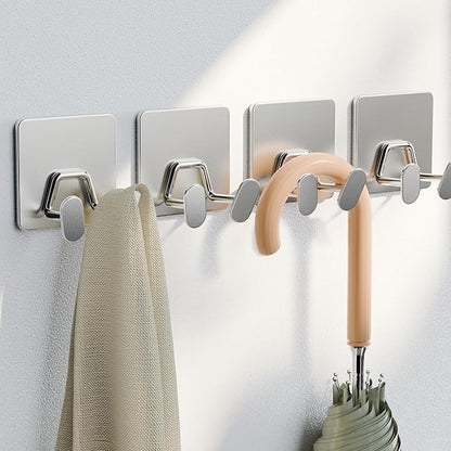 susswiff Shower Hooks for Inside Shower - Extra Sticky Stainless, Razor Holder Accessories, Wall Mounted Self-Adhesive Double Hooks for Razor, Loofah, Towel, Shaver, Coat, Key, Silver 6 Pack