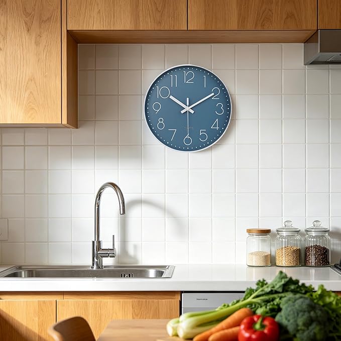 jomparis 10 Inch Cerulean Wall Clock Battery Operated Silent & Non-Ticking Wall Clock Decor for Bathroom Bedroom