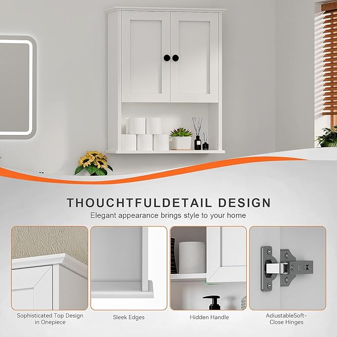 Multi-Purpose Wall Cabinet: Easy-to-Assemble, White Modern Style, 3-Tier Storage. Fits as Kitchen Cabinet, Over-Toilet Cabinet & Bedroom Wall Cabinet