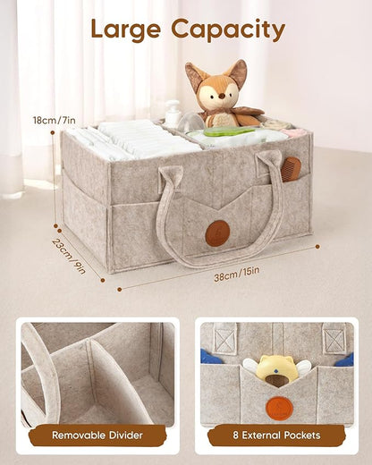 Maliton Baby Diaper Caddy Organizer for Changing Table, Nursery Storage Bin Basket with Handle, Felt Diaper Organizer Suitable for Indoor Outdoor (Khaki)