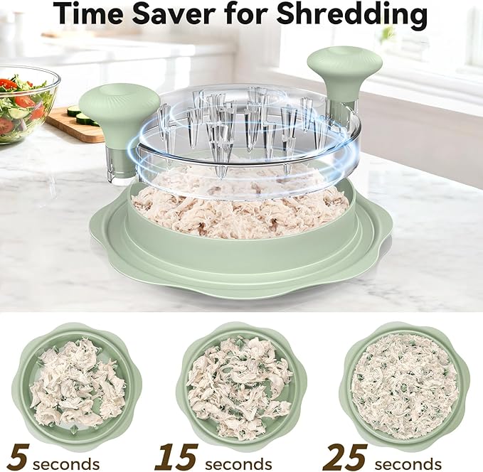 Ukeetap 10" Pro Chicken Shredder Tool Twist Large for Kitchen, BPA-Free Food-Safe Meat Grinder, Visible Chicken Breast Meat Shredder with Strong Anti-Slip Bottom & Ergonomic Handle, Green