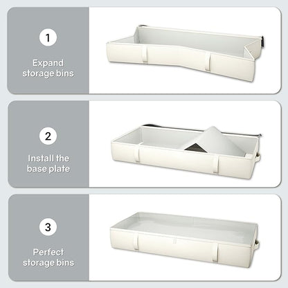 TidyCorner 2-Pack Under Bed Storage Containers, 8 Inches Tall Underbed Clothes Storage Organizer Bin with Sturdy Sidewalls/Bottom, Under the Bed Storage Bags 2 Storage Bins, Beige