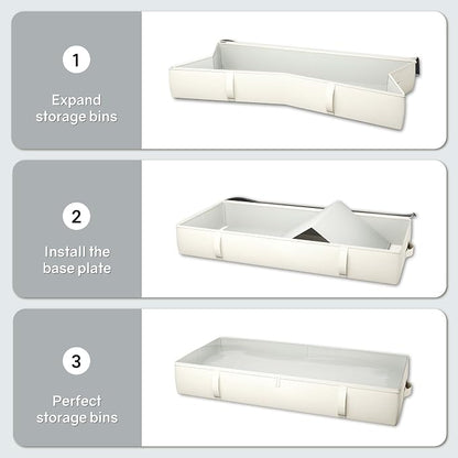 TidyCorner 2-Pack Under Bed Storage, 6 Inches Tall Closet Organizers and Storage Bins with Sturdy Sidewalls/Bottom/4 Handles, Beige