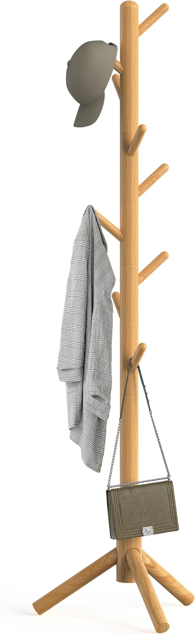 Simple Houseware Wooden Coat Rack Stand Garment Adjustable Tree Rack, 9 Hooks, Oak