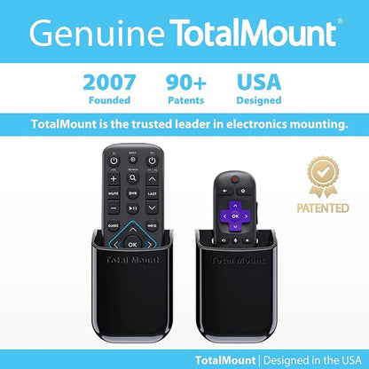 TotalMount Universal Remote Control Holders (2 Pack) – Attach to Wall or Back of TV – Compatible with All TV Remotes (Premium Black, Medium)