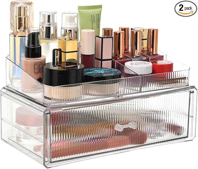 ZHIAIstackable storage drawer, transparent acrylic storage box, cosmetics and beauty product storage organizer, suitable for makeup room, bathroom, under kitchen sink, room, home bedroom storage.