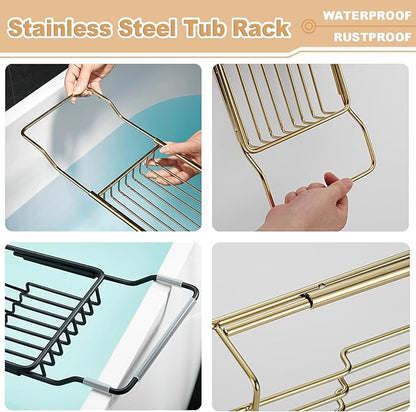 Stainless Steel Bathtub Caddy Tray, Expandable Bath Tub Table, Adjustable Bathroom Tray, Bath Organizer Tub Shelf,Silver,26.8~35.4in